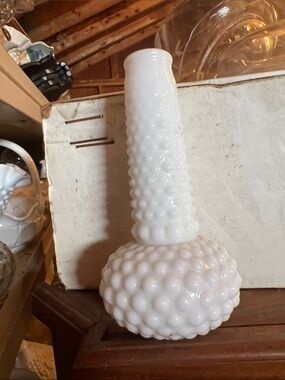 Vintage White Hobnail Glass Vase - Home Accents